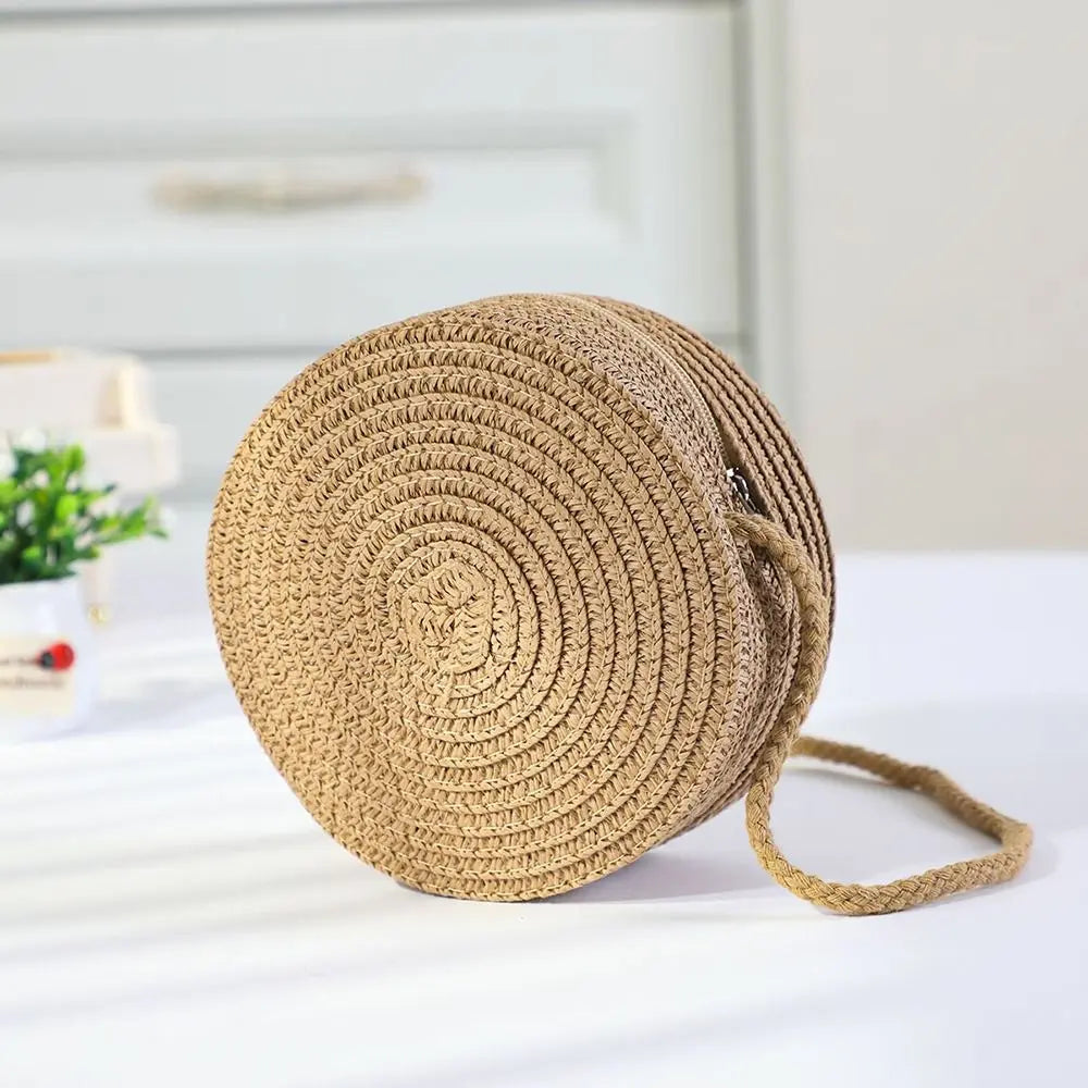 Children Straw Beach Bag Cute Heart Pattern Shoulder Bag Straw Crossbody Bag Handbag Baby Coin Purse Casual Messenger Bag