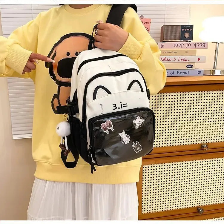 Cat Cartoon Dual-Shoulder Backpack for Girls Primary And Middle School Students Nylon Material Bookbag Easy to Carry