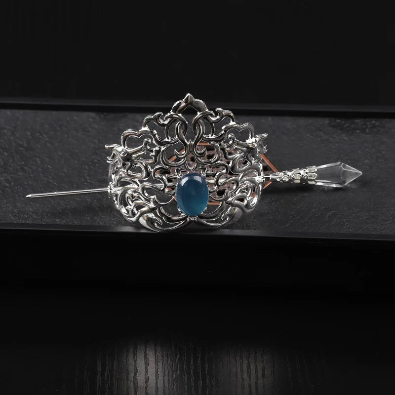 Chinese Hairpins Clips Retro Ponytail Bun Hair Holder Gold Silver Color Metal Pearls Crown Tiara for Women Men Long Hair Jewelry