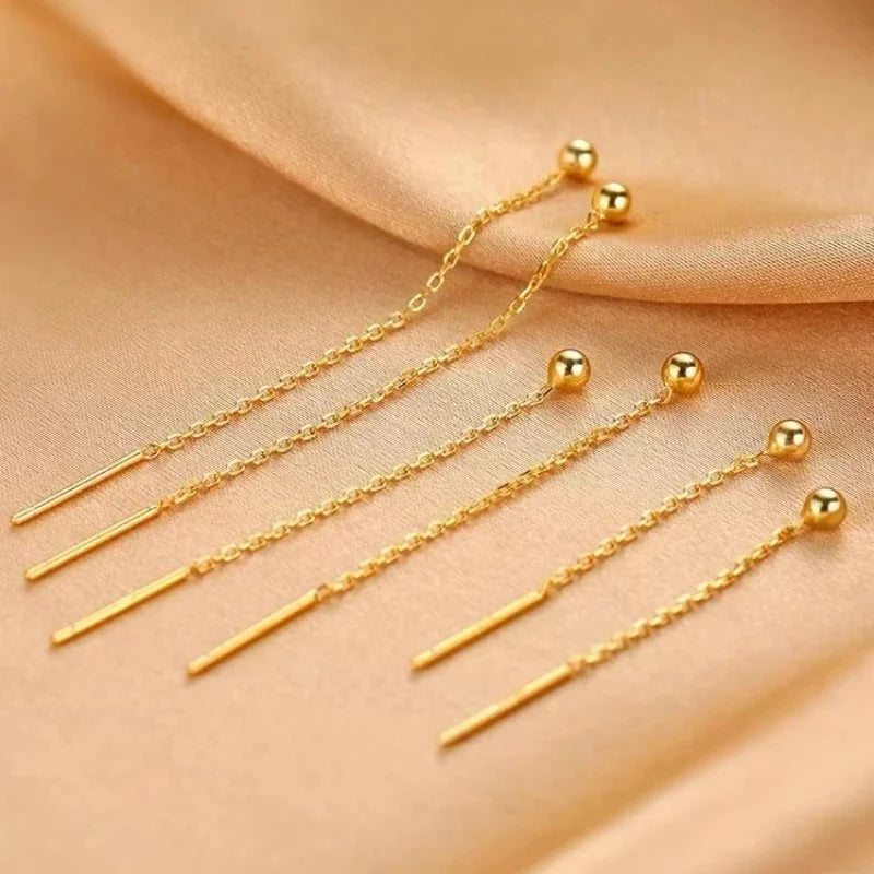 Fashion Dangle Earrings For Women Geometric Ball Long Tassel Chain Drop Silver Color Earring Minimalism Ear Line Kpop Jewelry