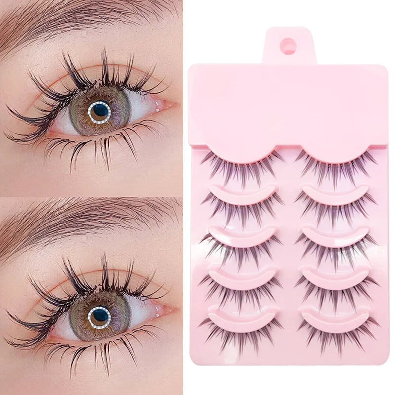 Manga Lashes 5 Pairs Anime Cosplay Faux Mink Lashes Korean Natural short Full Strip Lashes Clear Band Soft Eyelash Extension Hot