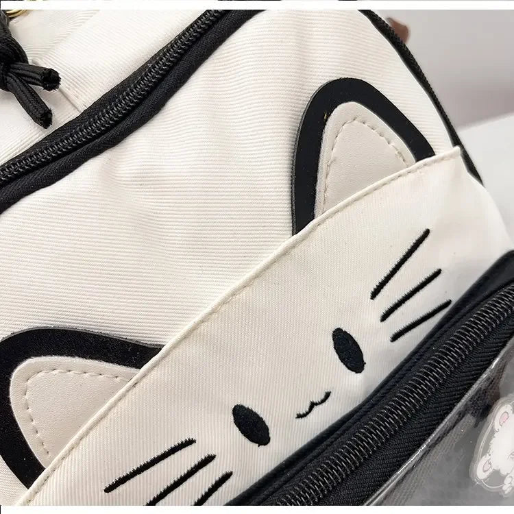 Cat Cartoon Dual-Shoulder Backpack for Girls Primary And Middle School Students Nylon Material Bookbag Easy to Carry