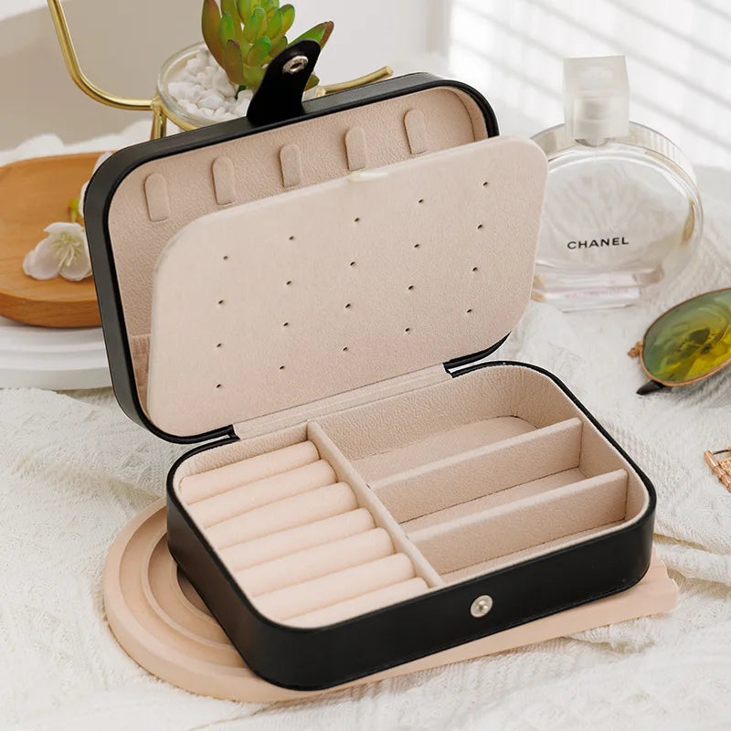Portable Storage Jewellery Box Simple Design Travel Display Jewellery Bracelet Jewellery Earring Leather Button Jewellery Box