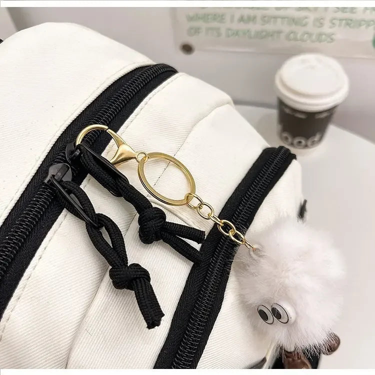 Cat Cartoon Dual-Shoulder Backpack for Girls Primary And Middle School Students Nylon Material Bookbag Easy to Carry