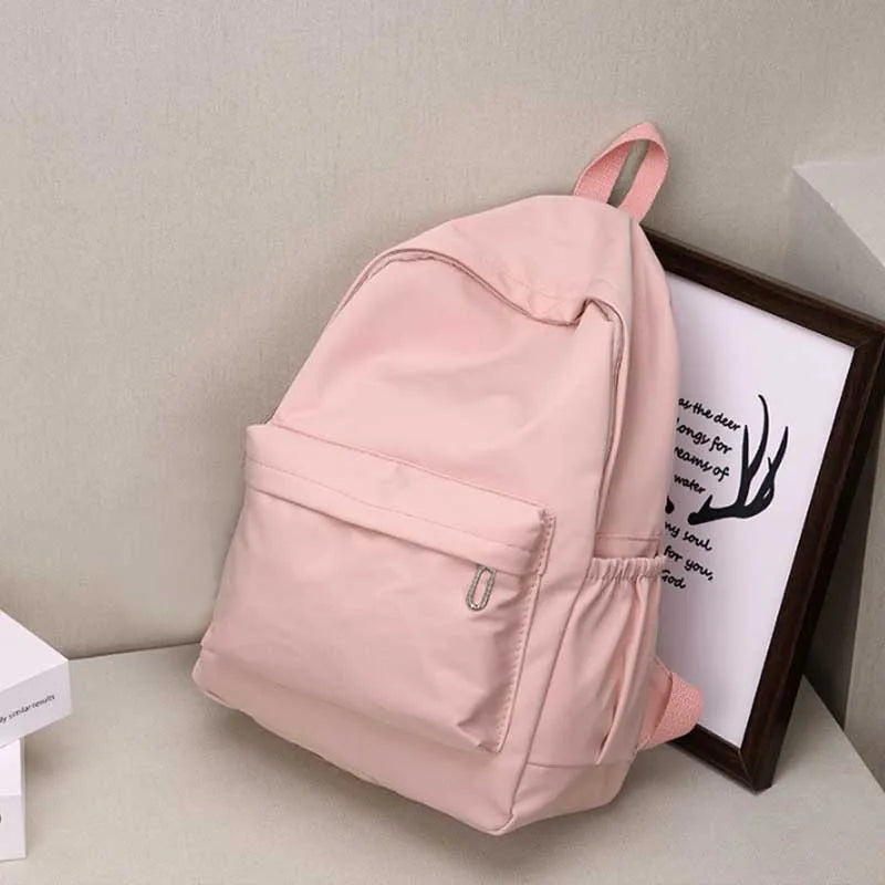 Women Schoolbag Waterproof Large Capacity School Backpack Smooth Zipper Solid Color Teens Girl Casual Daypack Bag Student Supply