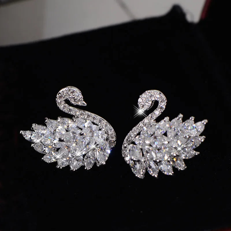 Luxury Black Swan Earrings – Korean Zircon Party Jewelry for Ladies