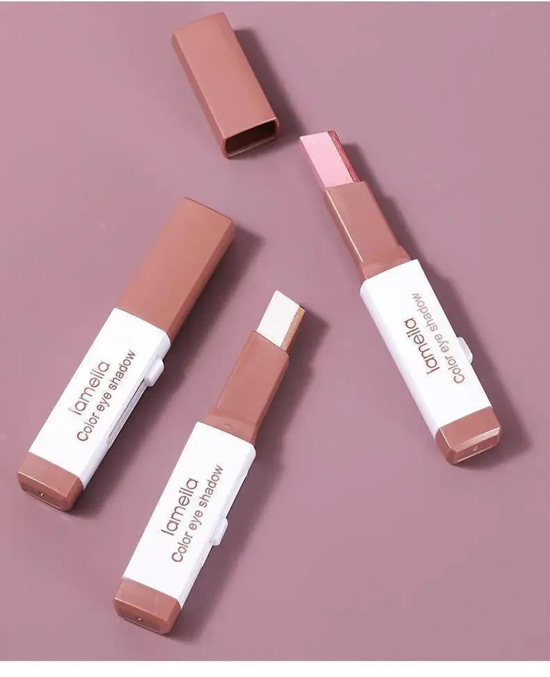 Two Color Gradient Pearly Highlighter Eye Shadow Stick Three Dimensional Natural Without Taking Off Waterproof eyes Makeup girl