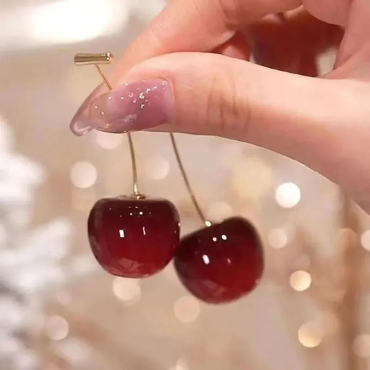 Sweet Red Cherry Earrings Ladies Fashion Delicate Fruit Design Drop Dangle Earrings Wedding Party Korean Ear Jewelry Gift