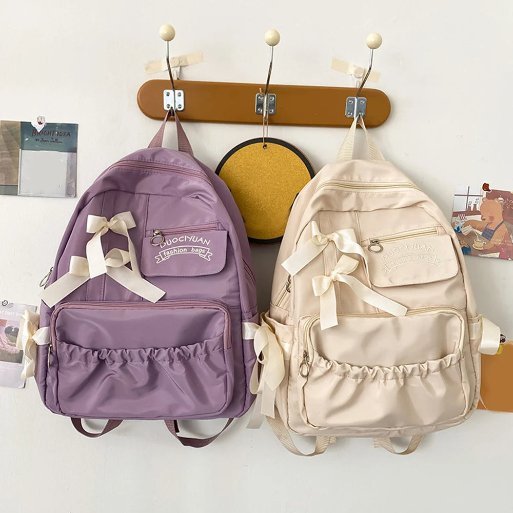 Waterproof Large-capacity Fashion Women Backpack White School Bags For Teenage Girls Canvas Casual Daypack Bag Travel Backbag
