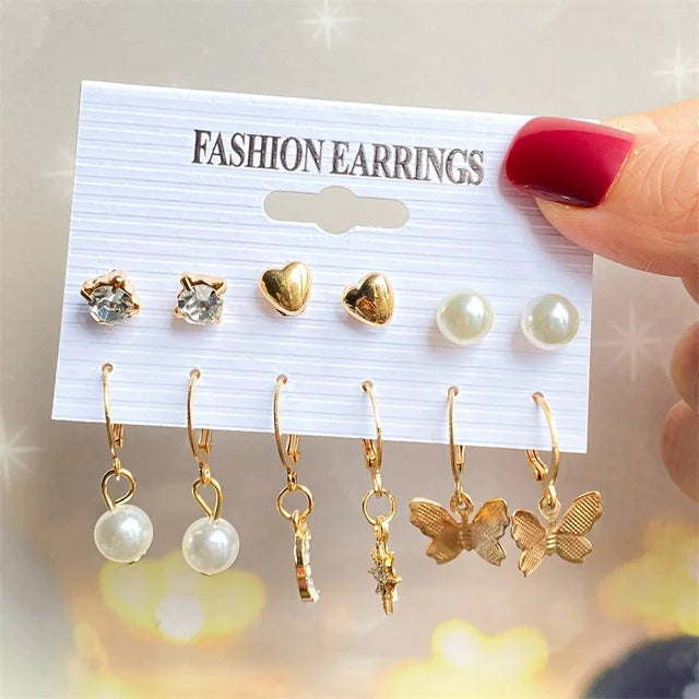 Fashion Gold Color Earrings Set Geometry Butterfly Pearl Earrings For Women Ear of wheat Simple Metal Round Party Jewelry 2022