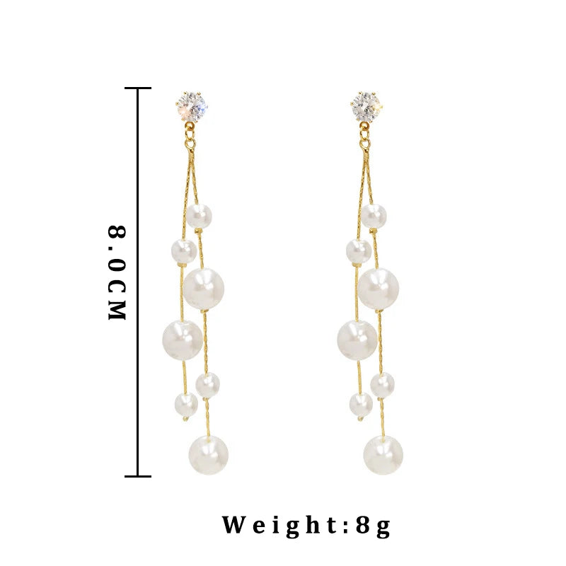 Long Earrings Elegant Pearl Tassel Earrings for Women Crystal Drop Earrings Korean Fashion Dangle Earrings Wedding Party Jewelry