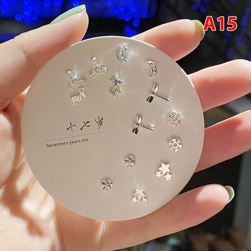 7pair Korean Fashion Small Geometric Female Earrings Set Multiple Pairs of Butterfly Cute Stud Earrings Jewelry