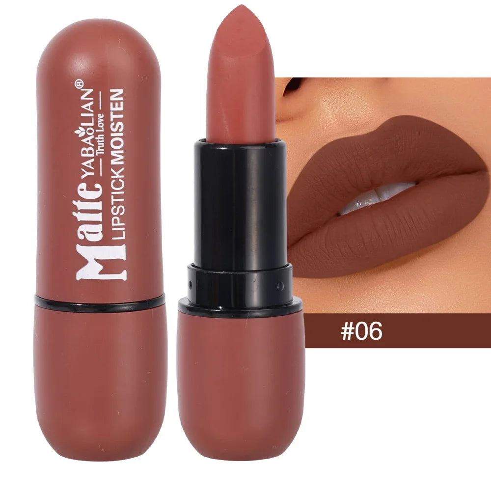 Velvet Nude Lipstick 6 Colors Matte Waterproof Moisturizing Lasting Sexy Red Lip Non-Stick Cup Makeup Lips Tint Cosmetics Beauty