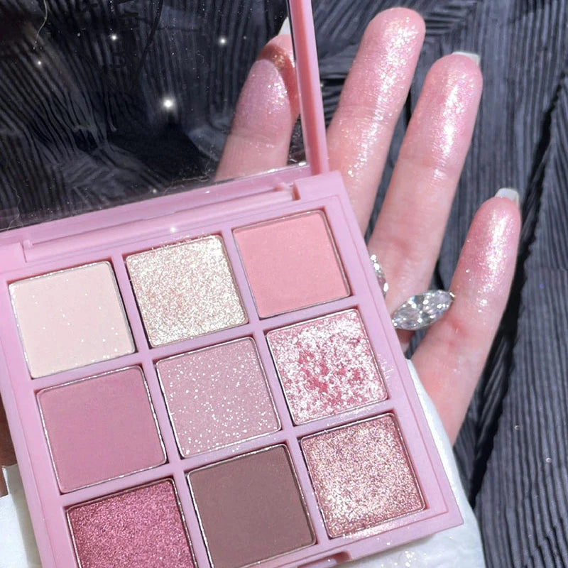 9 Color Eyeshadow Palette Rose Pink Earth Color Pearly Matte Milk Tea Glitter Eye Shadow Makeup Lasting Korean Cosmetic Set