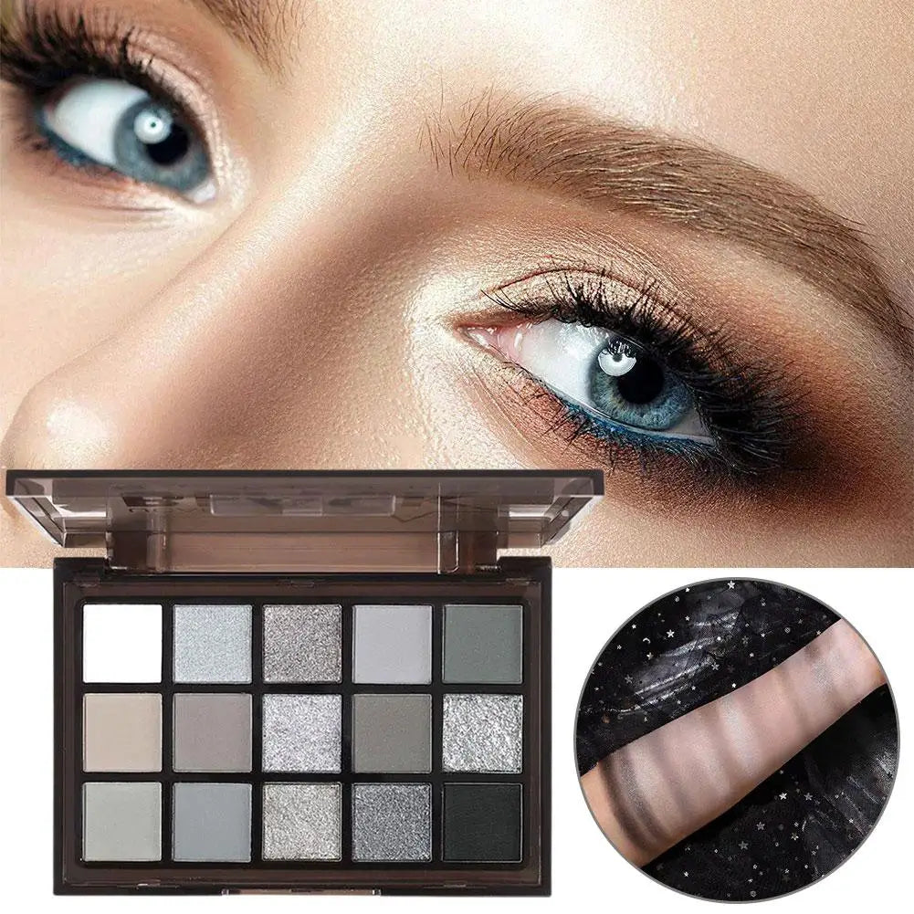 15 Colors Smokey Black Eyeshadow Palette Dark Grey Shimmer Matte Eye Shadow Pallet Smokey Eyeshadow for Eyes Makeup