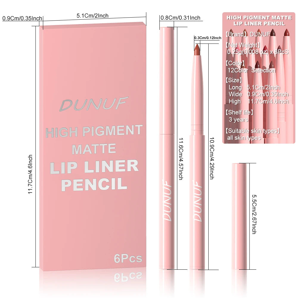 Matte Lip Liner Pencil Set (6 Colors) – Waterproof, Sweatproof & Easy Glide