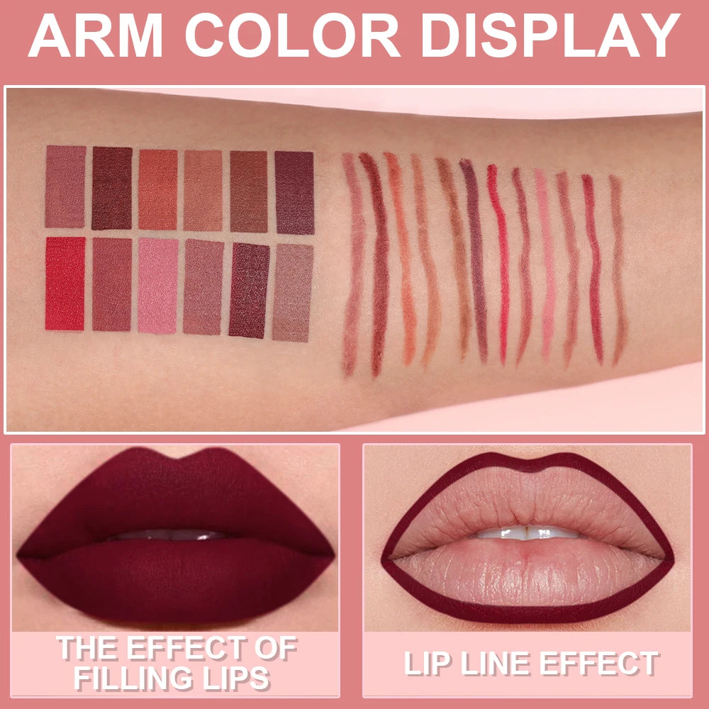 Matte Lip Liner Pencil Set (6 Colors) – Waterproof, Sweatproof & Easy Glide