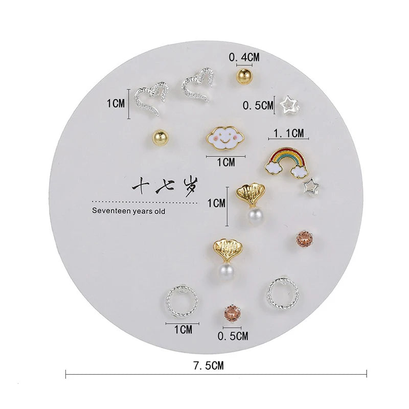 7pair Korean Fashion Small Geometric Female Earrings Set Multiple Pairs of Butterfly Cute Stud Earrings Jewelry