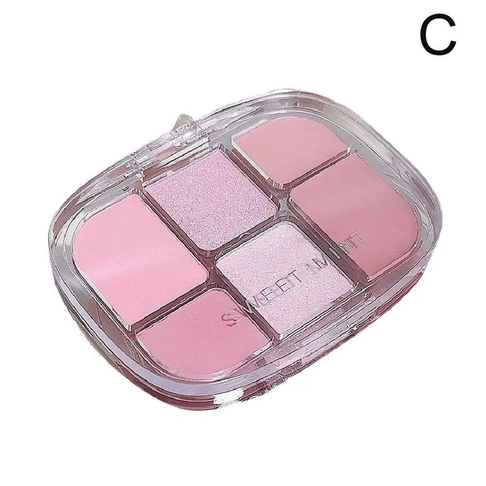 6-Color Pink Eyeshadow Palette – Matte, Shimmer & Silkworm Brightening