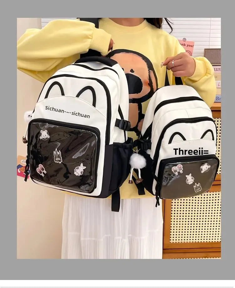 Cat Cartoon Dual-Shoulder Backpack for Girls Primary And Middle School Students Nylon Material Bookbag Easy to Carry