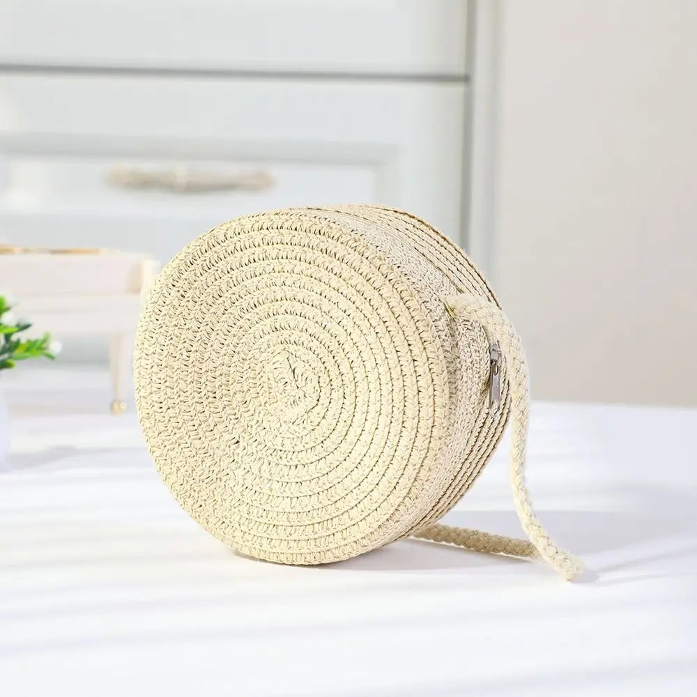 Children Straw Beach Bag Cute Heart Pattern Shoulder Bag Straw Crossbody Bag Handbag Baby Coin Purse Casual Messenger Bag