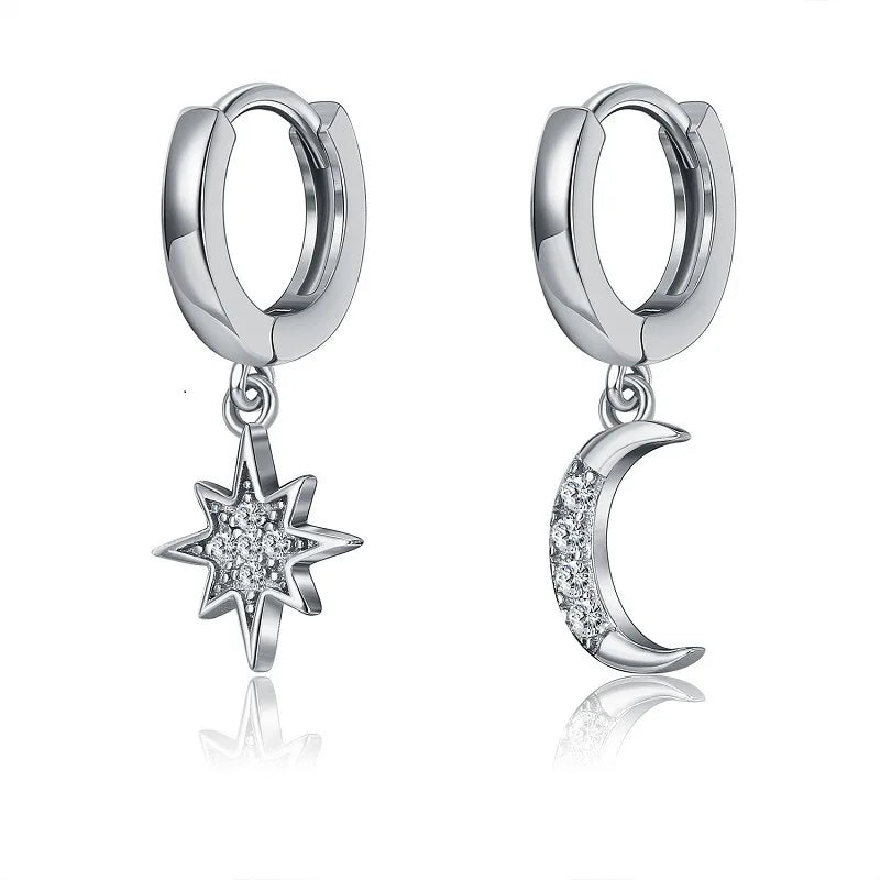 VENTFILLE 925 Sterling Silver Star & Moon Hoop Earrings for Women
