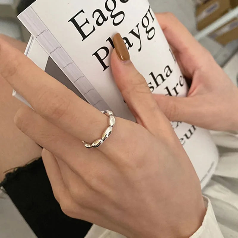 PANJBJ 925 Sterling Silver Pearl Irregular Ring for Women Shell Overlapping Hollow Sweet Design Jewelry Gift Dropshipping
