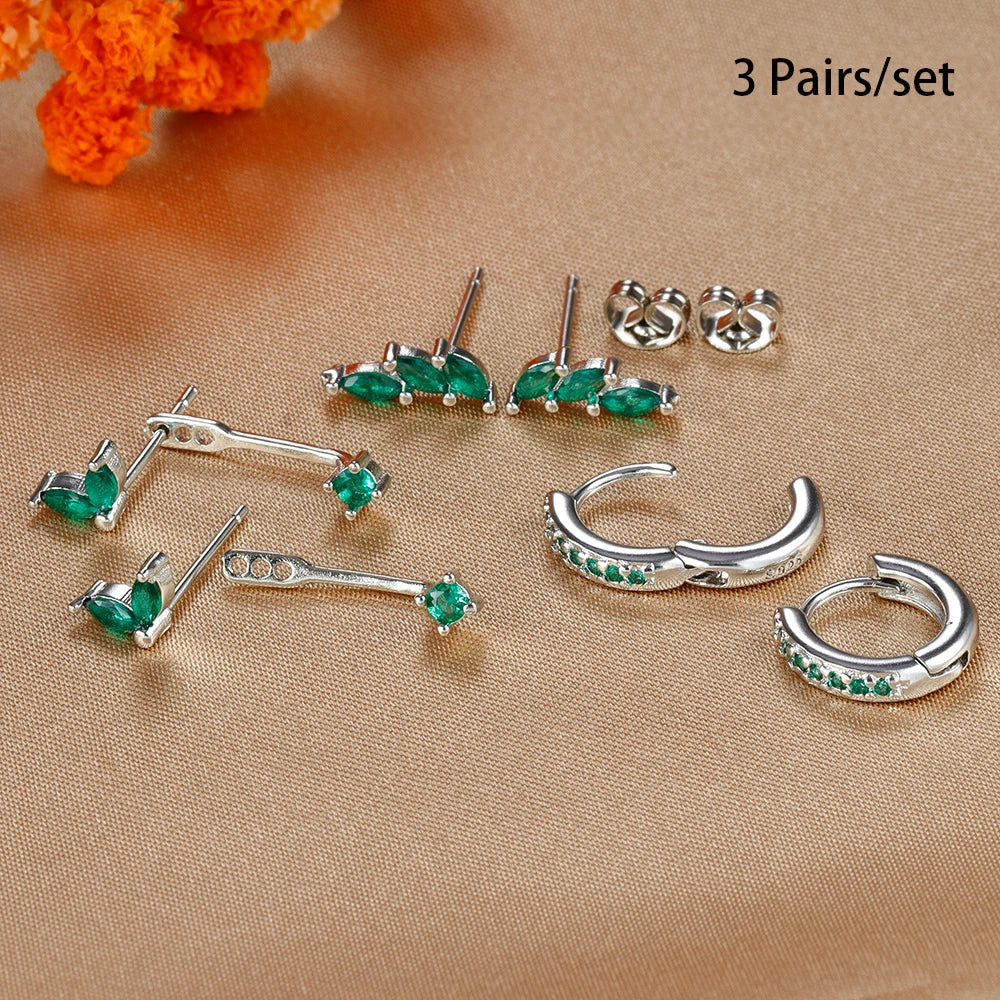 3 Pairs Exquisite Zircon Little Huggies Hoop Earrings Set for Women Stainless Steel Unique Cartilage Earring Piercing Jewelry