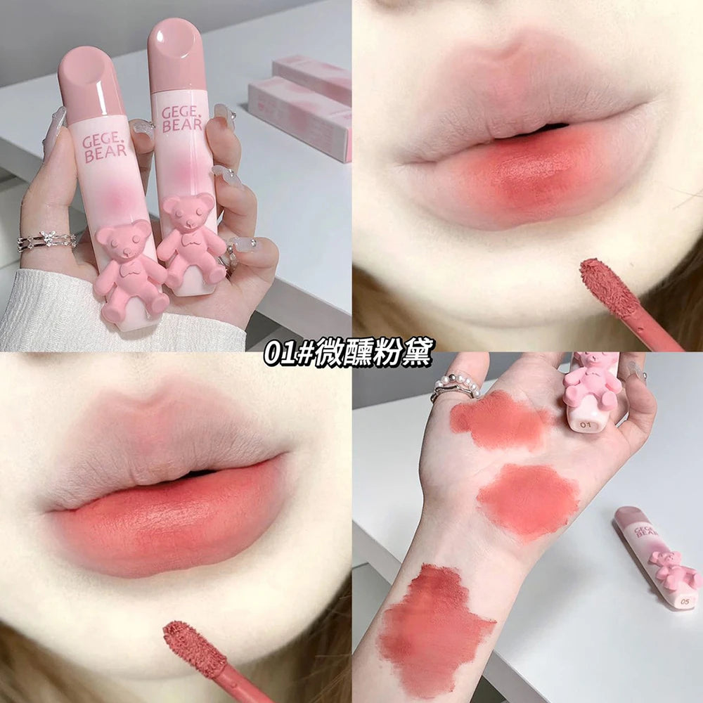 Little Bear Crystal Frozen Strawberry Glossy Lip Glaze Mirror Whitening Nude Doodle Lip Korean Makeup Y2K Cosmetics Lipsticks