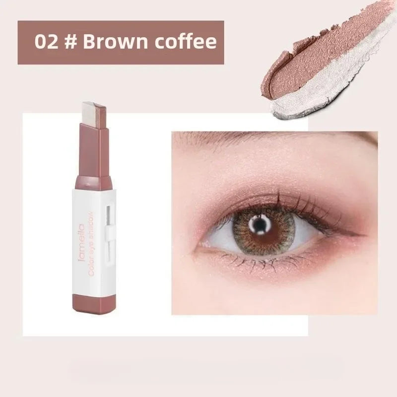 Two Color Gradient Pearly Highlighter Eye Shadow Stick Three Dimensional Natural Without Taking Off Waterproof eyes Makeup girl