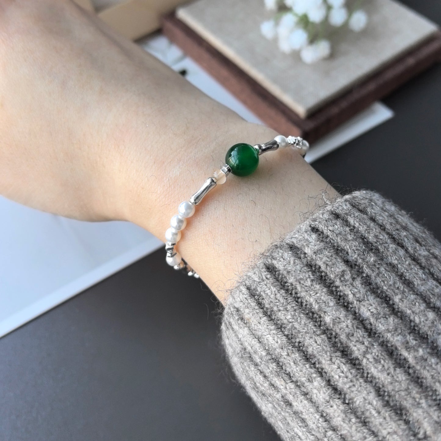 925 Sterling Silver Bracelet Bangle Simple Green Leaf Elegant Nature For Woman Girl Fashion Jewelry Gift Dropship Wholesale