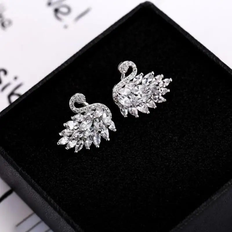 Luxury Black Swan Earrings – Korean Zircon Party Jewelry for Ladies