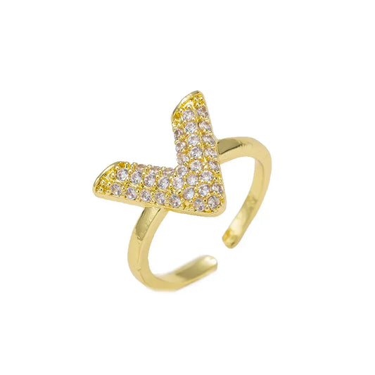 3pcs Shiny Letter V Titanium Steel Necklace Women's Collarbone Chain Women's Simple Personality Pendant Design Fashionable Ring