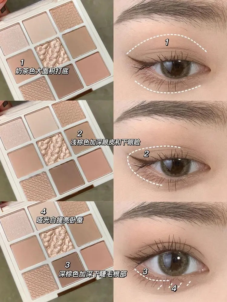 9 Color Eyeshadow Daily Makeup Brown Eye Shadow Palette Shimmer Matte Lasting Pearl Fine Shimmer Earth Color Eye Shadow Korean