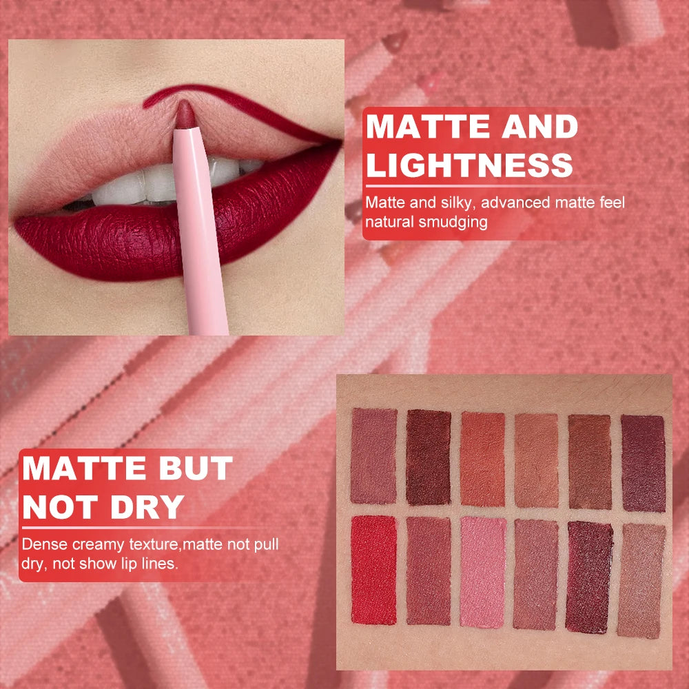 Matte Lip Liner Pencil Set (6 Colors) – Waterproof, Sweatproof & Easy Glide