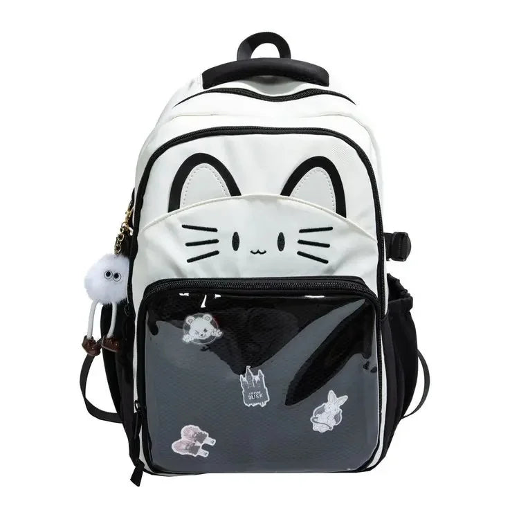 Cat Cartoon Dual-Shoulder Backpack for Girls Primary And Middle School Students Nylon Material Bookbag Easy to Carry