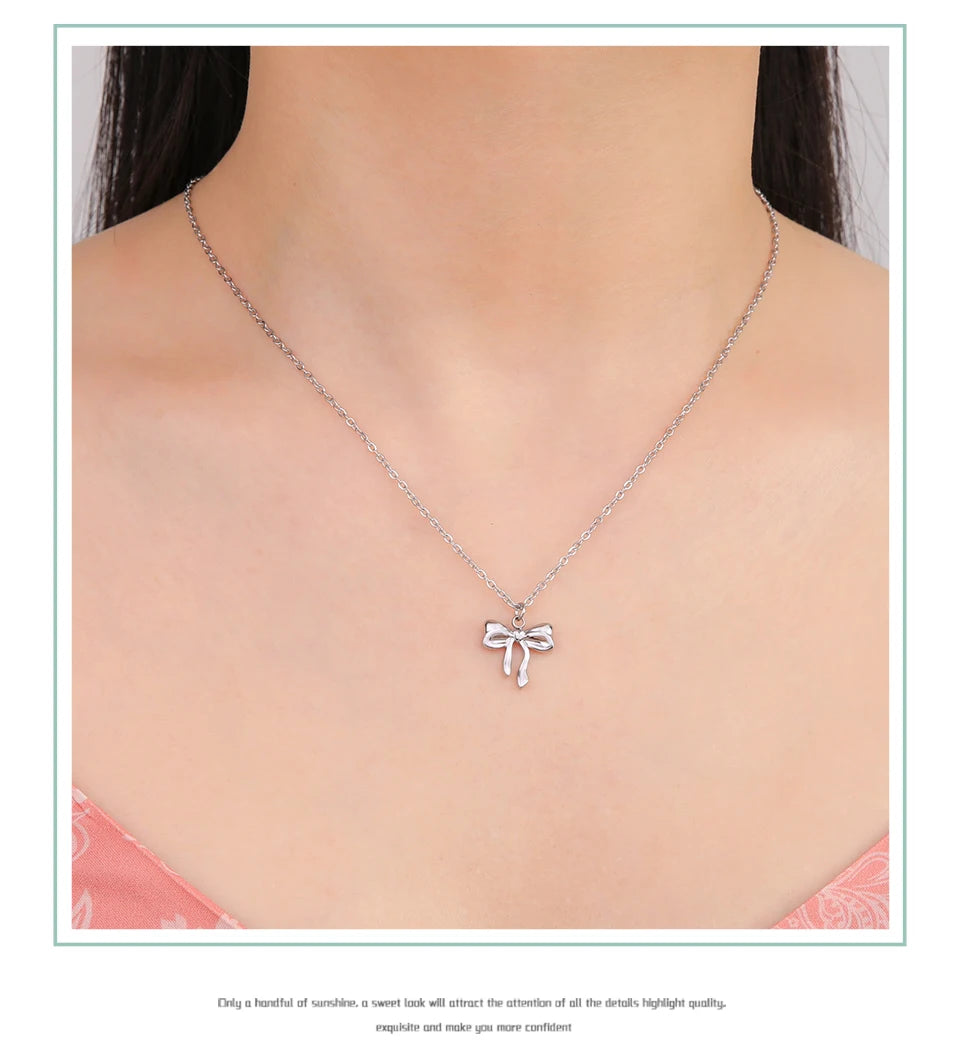 Romantic Bowknot Necklace – Korean Kpop Stainless Steel Choker for Women