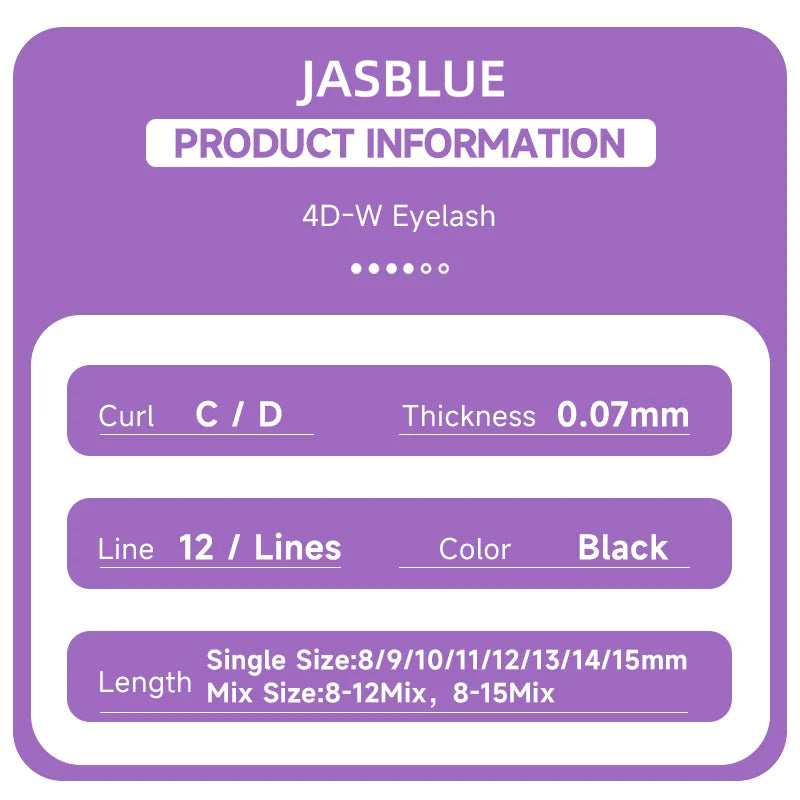 JASBLUE 4D W Shaped Eyelash Extension Premade Fans Natural Soft Light Individual Lashes 12 Lows False Eyelash CD Curl