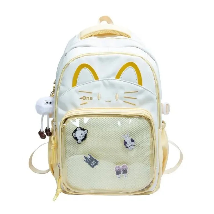 Cat Cartoon Dual-Shoulder Backpack for Girls Primary And Middle School Students Nylon Material Bookbag Easy to Carry
