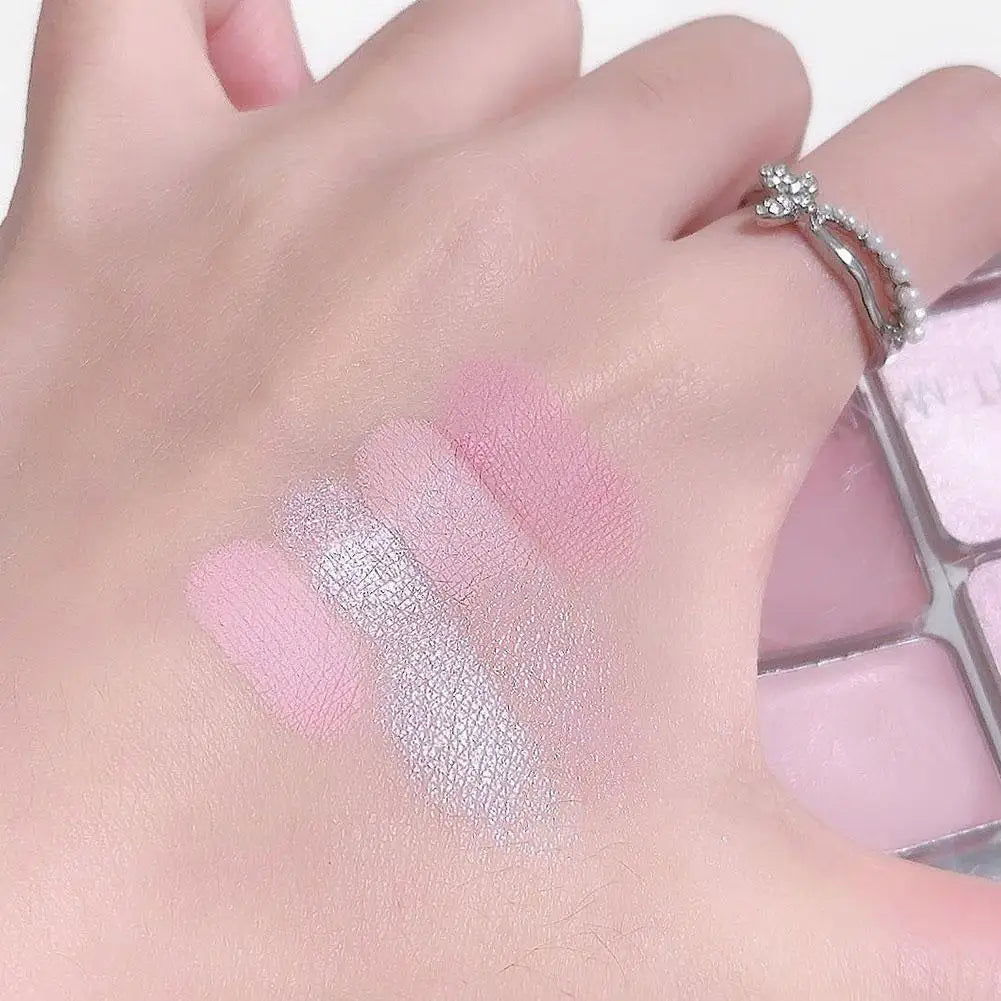 6-Color Pink Eyeshadow Palette – Matte, Shimmer & Silkworm Brightening