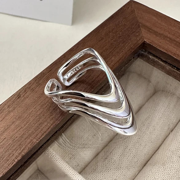 PANJBJ 925 Sterling Silver Pearl Irregular Ring for Women Shell Overlapping Hollow Sweet Design Jewelry Gift Dropshipping