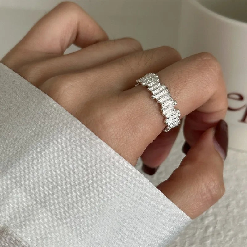 PANJBJ 925 Sterling Silver Pearl Irregular Ring for Women Shell Overlapping Hollow Sweet Design Jewelry Gift Dropshipping