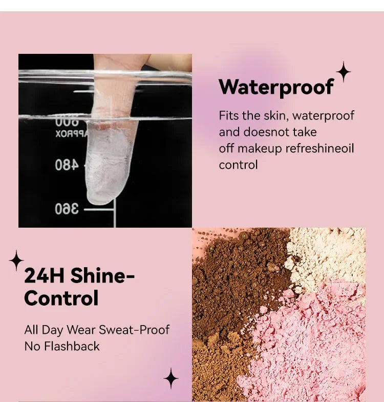 MLSIMLE 4 COLORS Natural Shimmer Pearl Setting Powder Contouring Highlighting Waterproof Sweat-proof Oil-control Makeup Powder