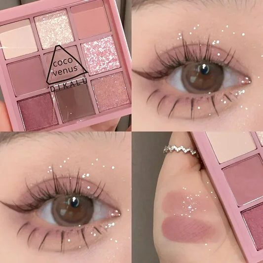 9 Color Eyeshadow Palette Rose Pink Earth Color Pearly Matte Milk Tea Glitter Eye Shadow Makeup Lasting Korean Cosmetic Set