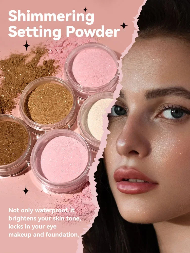 MLSIMLE 4 COLORS Natural Shimmer Pearl Setting Powder Contouring Highlighting Waterproof Sweat-proof Oil-control Makeup Powder