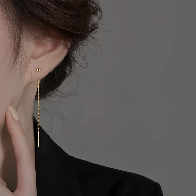 Fashion Dangle Earrings For Women Geometric Ball Long Tassel Chain Drop Silver Color Earring Minimalism Ear Line Kpop Jewelry
