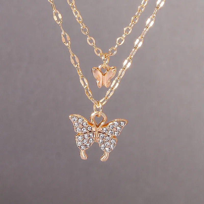 Y2K Crystal Butterfly Heart Necklace Fashion Kpop Shiny Clavicle Chain Necklaces for Women Girls New Trend Party Gifts Jewelry