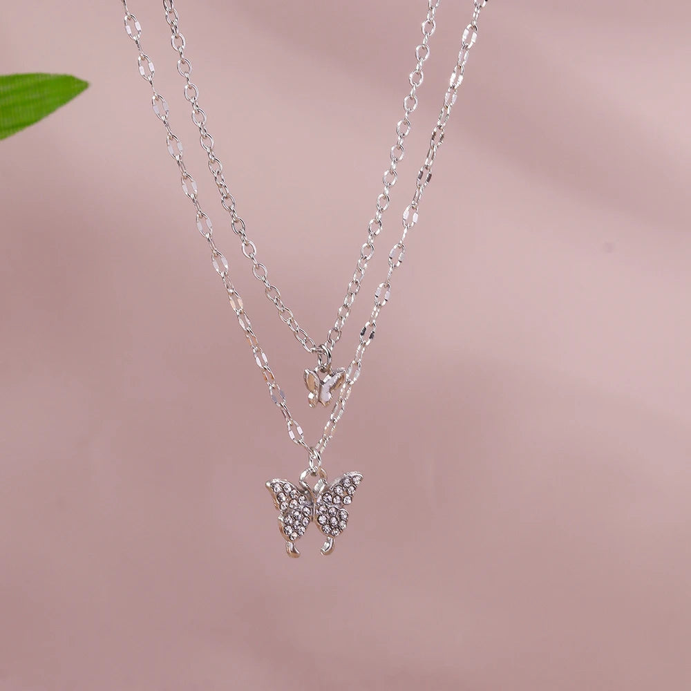 Y2K Crystal Butterfly Heart Necklace Fashion Kpop Shiny Clavicle Chain Necklaces for Women Girls New Trend Party Gifts Jewelry
