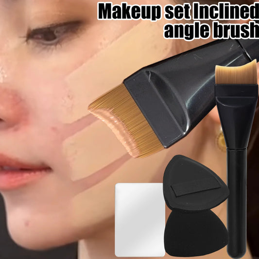 3pcs Foundation Makeup Tools Kit Concealer Brush Powder Puff and Cream Palette Portable Makeup Blending Tool for Travel Daily