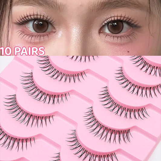DINGSEN 10Pairs Clear Band Anime Natural False Eyelashes Manga Lashes False Eyelashes Korean Makeup Wholesale Fake Eyelashes